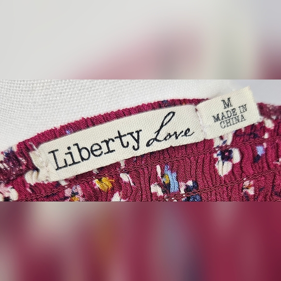 Liberty Love Burgundy Floral Smocked Cropped Flutter Sleeve Y2k Cottagecore - Picture 5 of 7